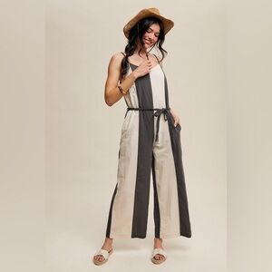 #125 New! Trendy Cotton Wide Leg Striped Jumper with Rope